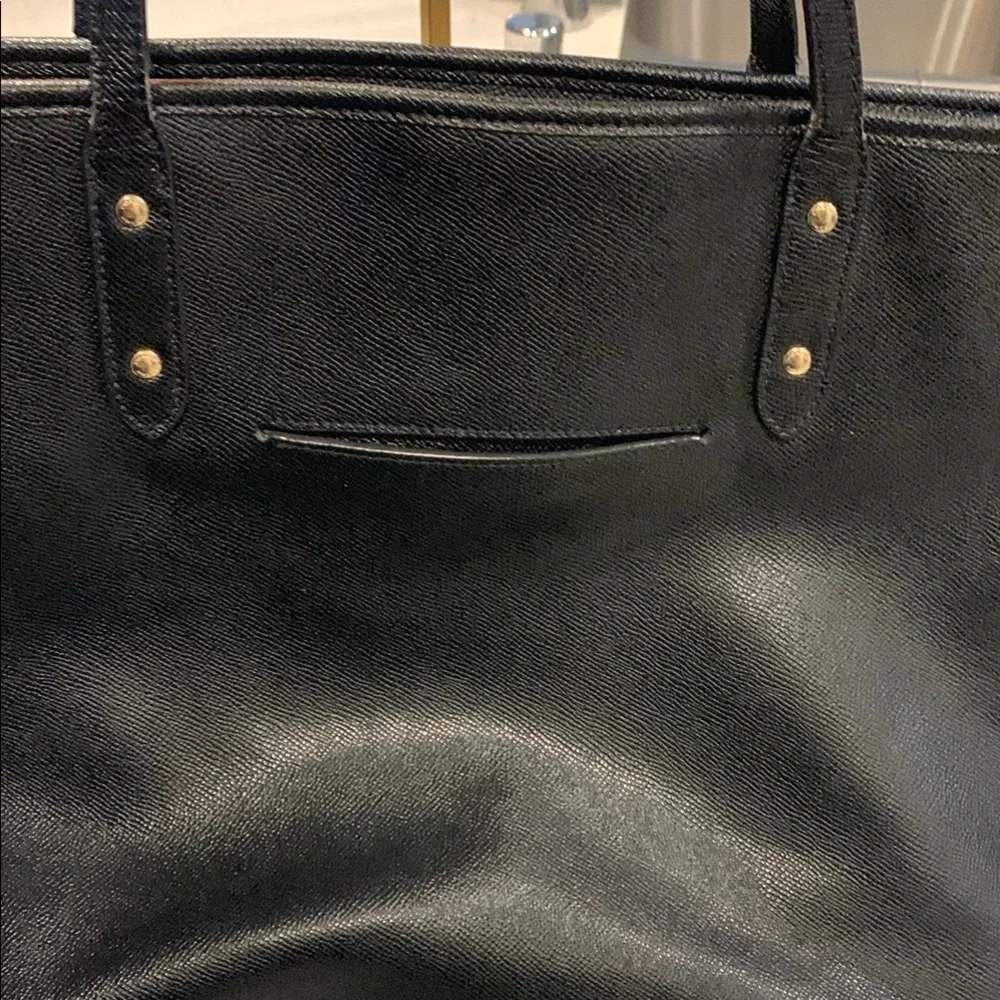Extra Large Coach Black Leather Tote Bag gold accents EUC - Picture 7 of 14
